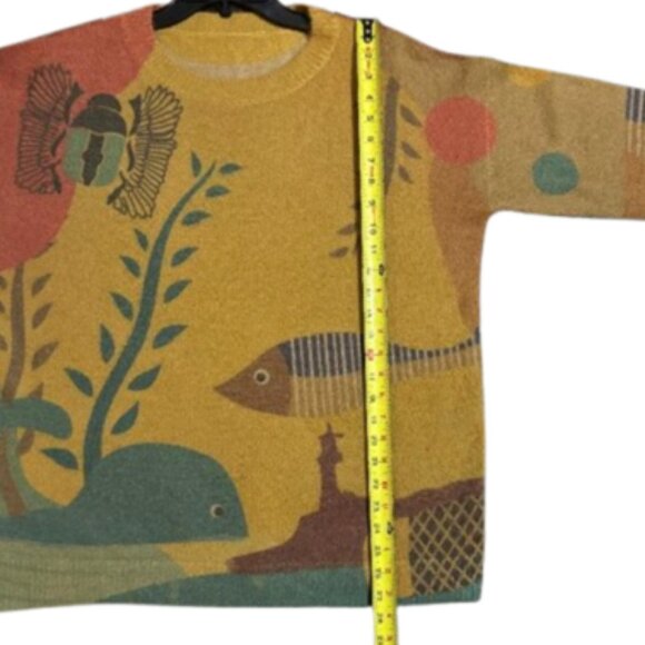 YESNO Graphic Fish Ocean Wool/Cotton Oversized Cozy Fall Sweater One Size - Picture 7 of 9